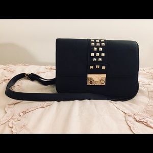 Black and Gold Studded Vegan Shoulder Bag, NWOT
